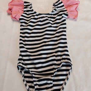 Morgan Mae Co. girls sz Med (7-8) black & white striped swimsuit